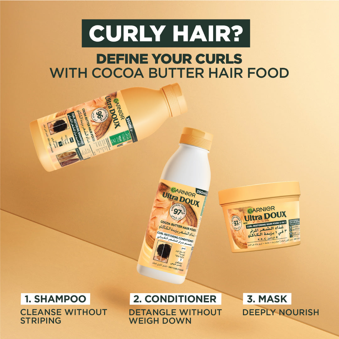 Garnier Ultra Doux Vegan Hair Food Cocoa Butter & Jojoba Oil 3-In-1 Treatment Mask for Curly Hair