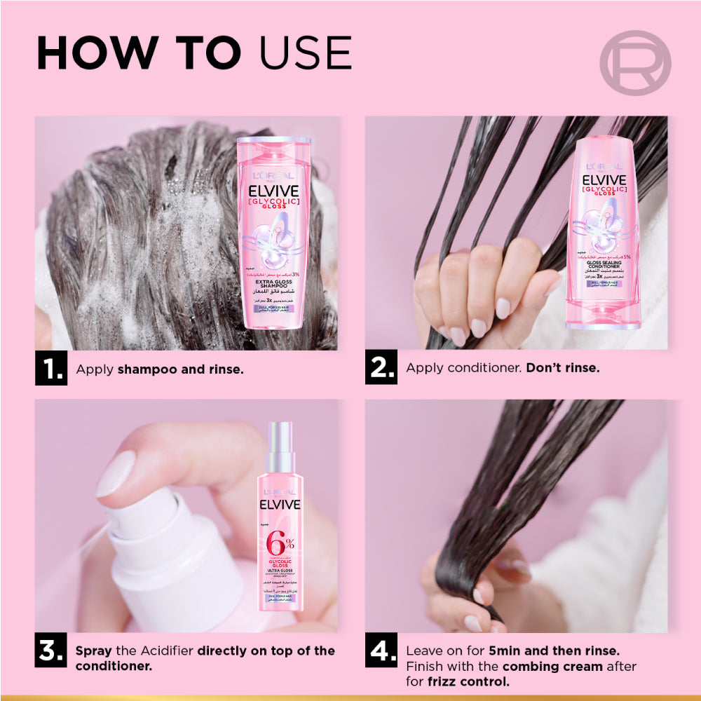 L’Oréal Paris Elvive Glycolic Gloss, Glossing Acidifier treatment, 6% [Gloss Complex] with Glycolic Acid,