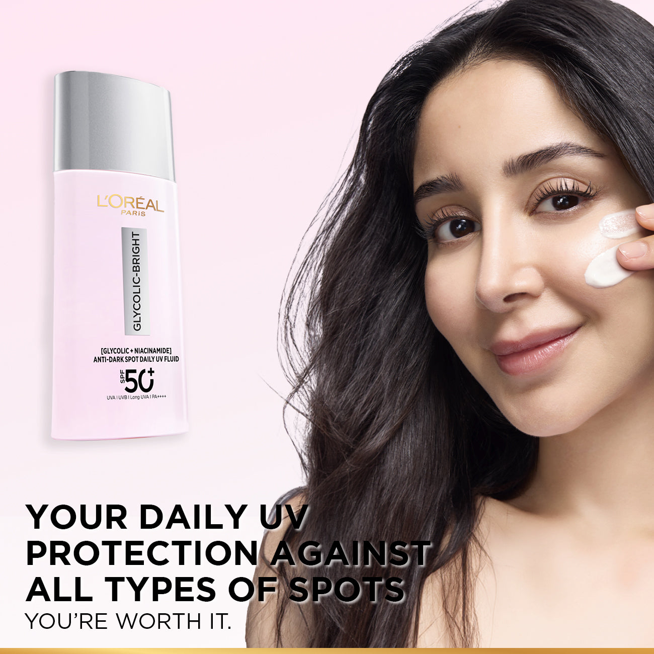 L’Oréal Paris, Glycolic Bright Anti-Dark Spot Daily UV Fluid, SPF 50+ with [Glycolic Acid + Niacinamide], 50ml