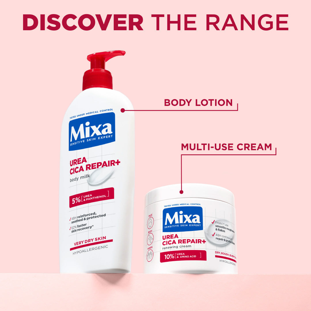 Mixa Urea Cica Repair Cream Jar - For Keratosis Pilaris, Dry Rough Fragile Skin & Tiny Reddish Bumps - For Face, Hands & Body