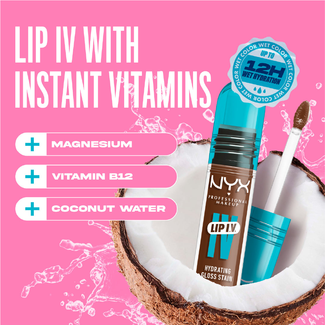 Lip IV Hydrating Gloss Stain, Lip Gloss, Up to 12HR Hydration, High Pigment, Wet Shine Finish