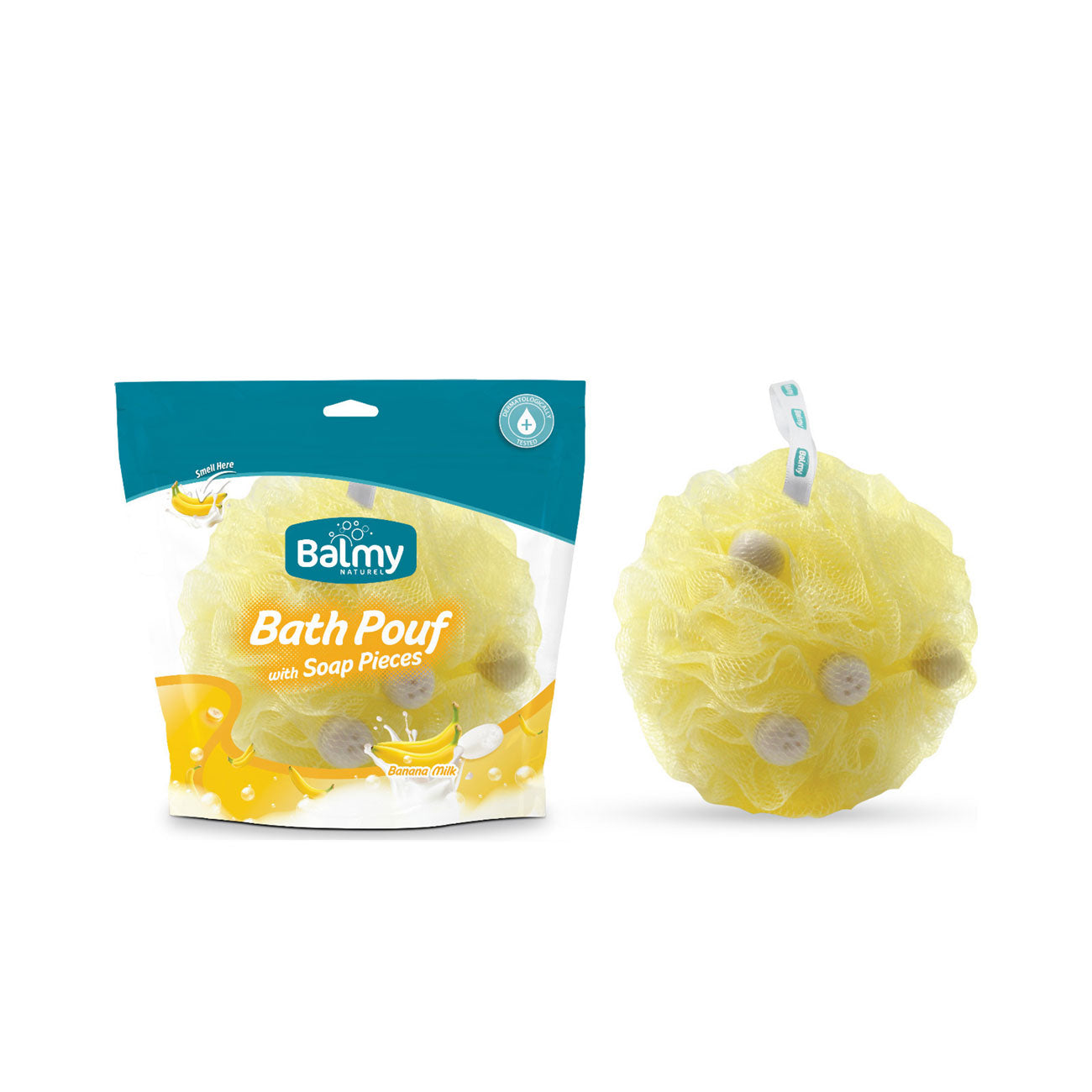 Bath Pouf With Soap Pieces - Banana Milk