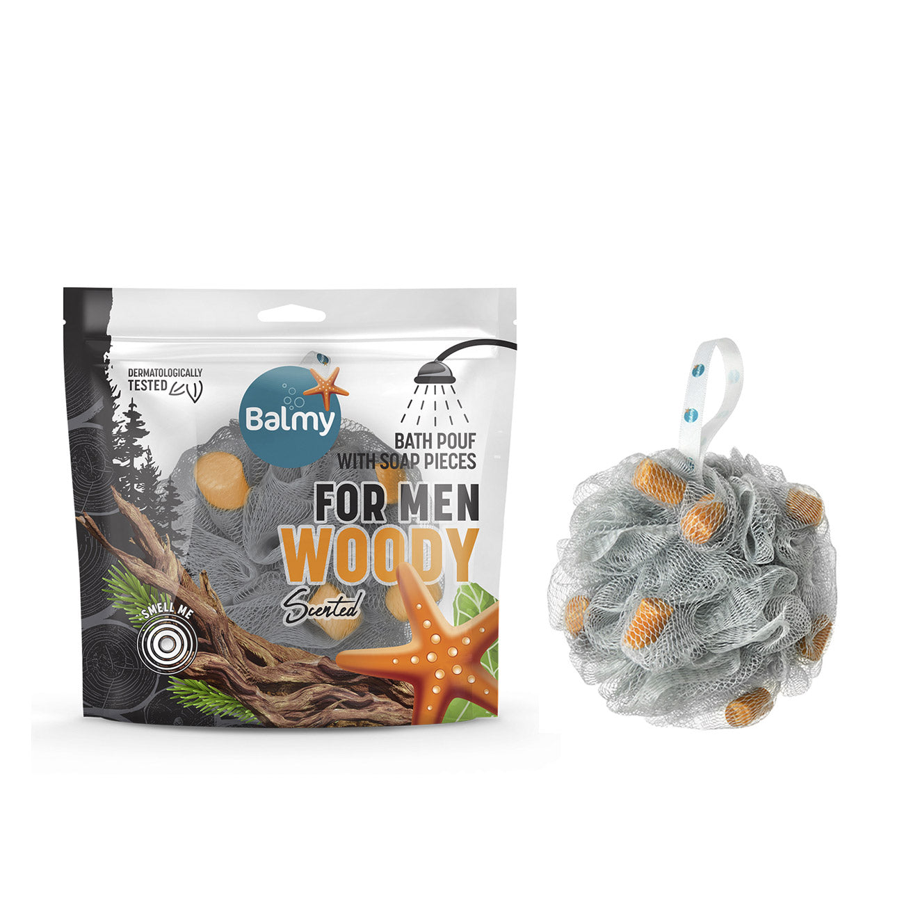 Bath Pouf with Soap Pieces-For Men Woody Scented