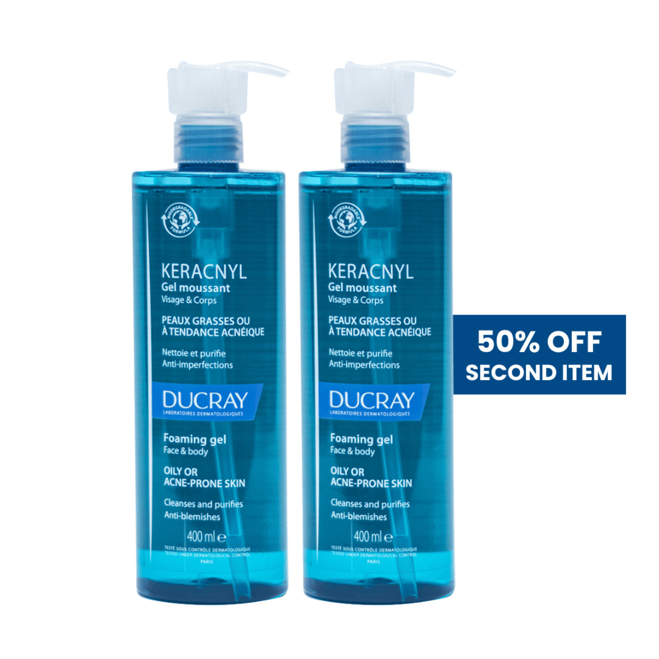 Keracnyl Foaming Gel - Face and Body - Acne-Prone Skin Duo Pack