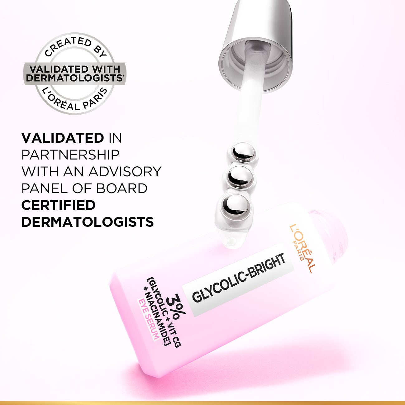 L'Oréal Paris Glycolic [3% Glycolic Acid  + Vitamin CG + Niacinamide] Eye Serum For Dark cirles, Brighten Eyes