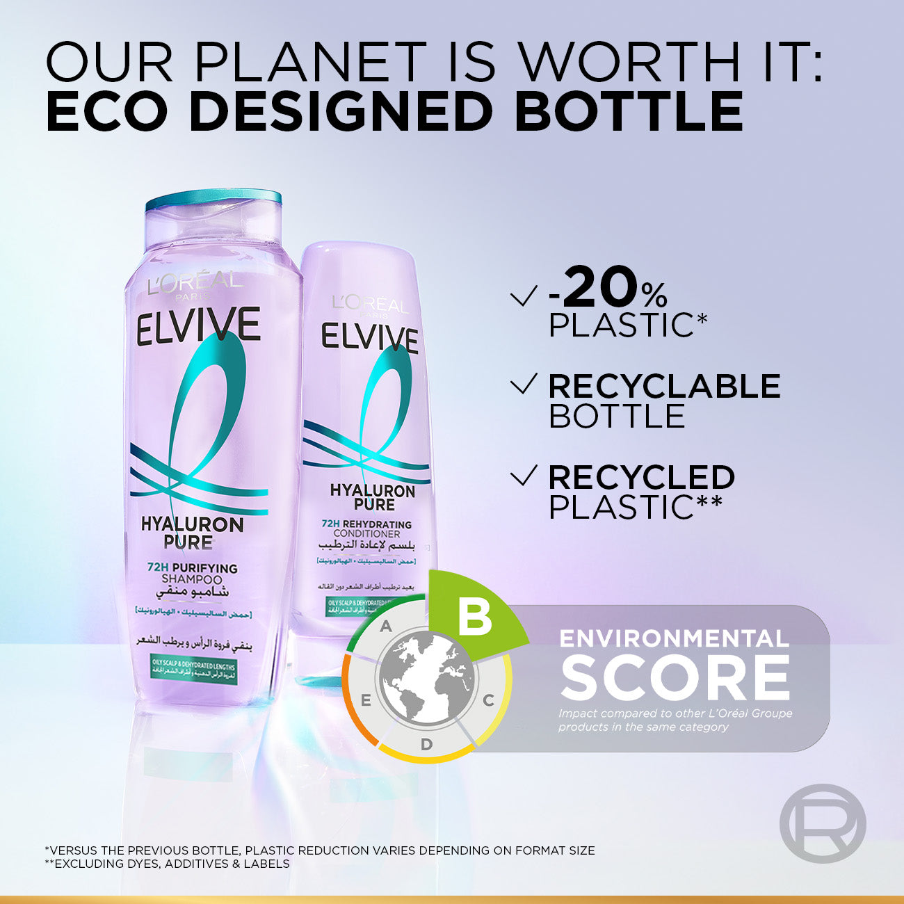 L’Oréal Paris Elvive Hyaluron Pure 72h Rehydrating Conditioner for Oily Scalp & Dehydrated Lengths