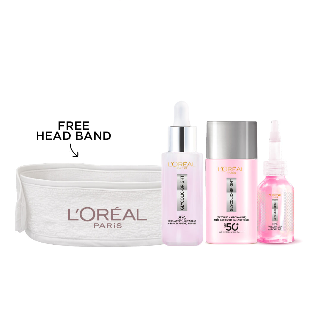 Glycolic Bright Face Serum & Glycolic-Bright Anti-Dark Spot Exfoliant Peel & lycolic Bright Anti-Dark Spot Daily UV Fluid Trio