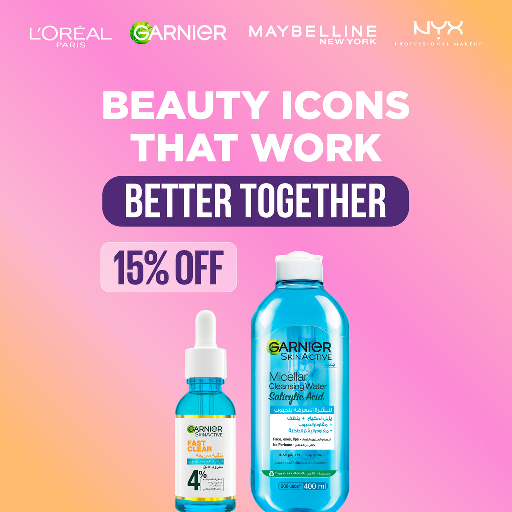 Garnier Fast Clear Micellar Water for Acne Prone Skin & Anti-Acne Treatment Booster Serum Duo