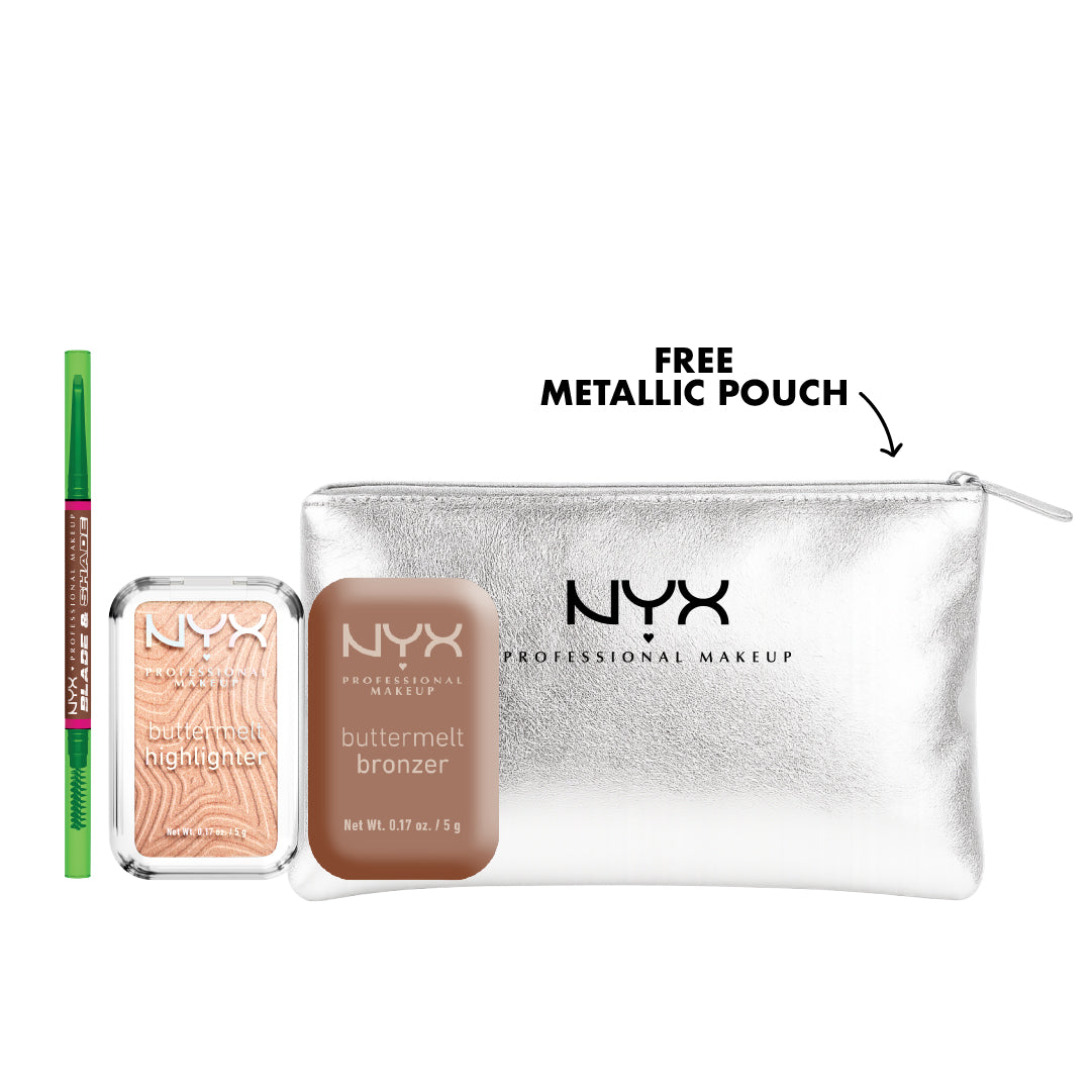 Buttermelt Bronzer & Buttermelt Highlighter & Blade & Shade, Dual Edged Brow Pencil Trio