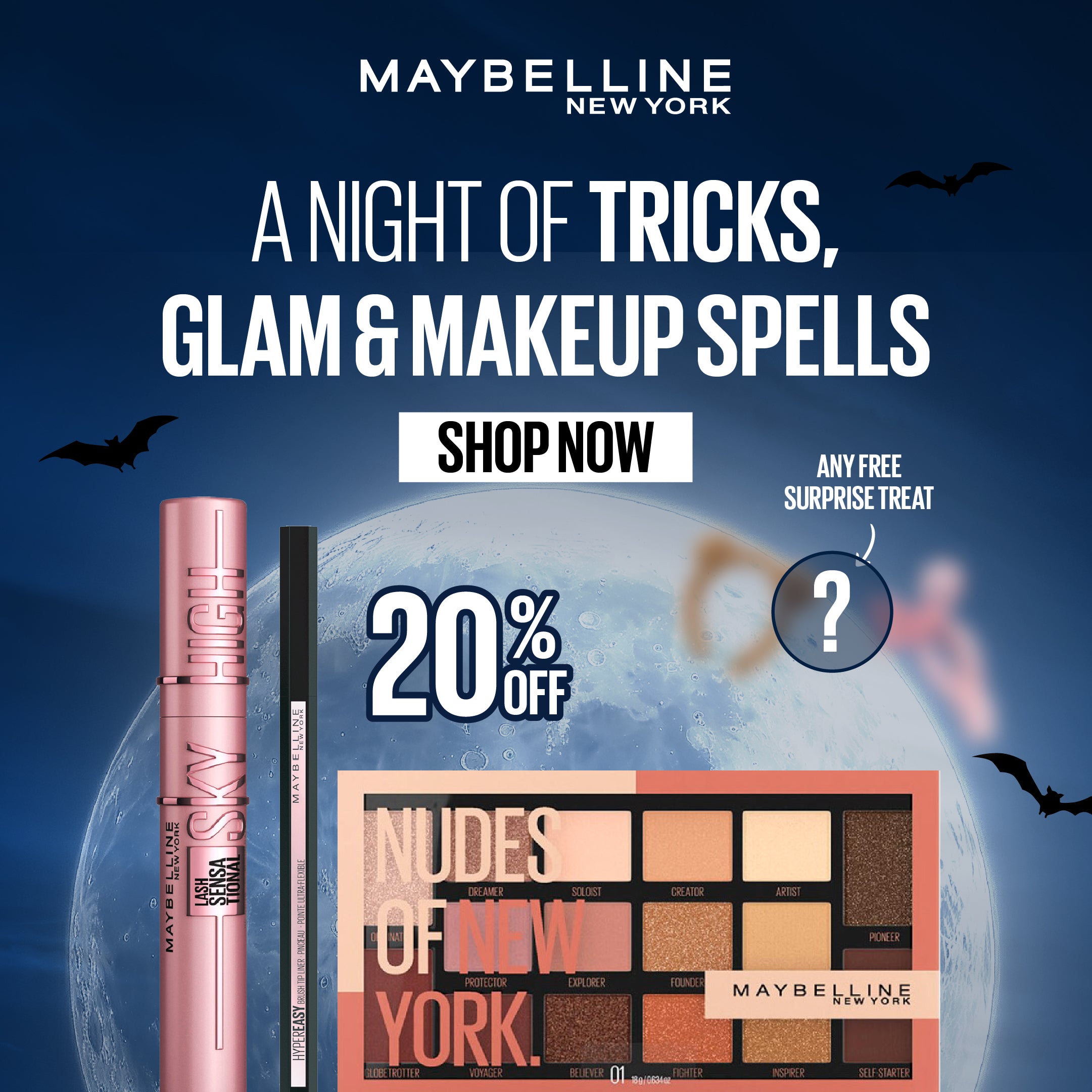 Lash Sensational Sky High Mascara & Eyestudio Hyper Easy Liquid Liner Matte-Intense Black &Eyeshadow Nudes of New York Trio