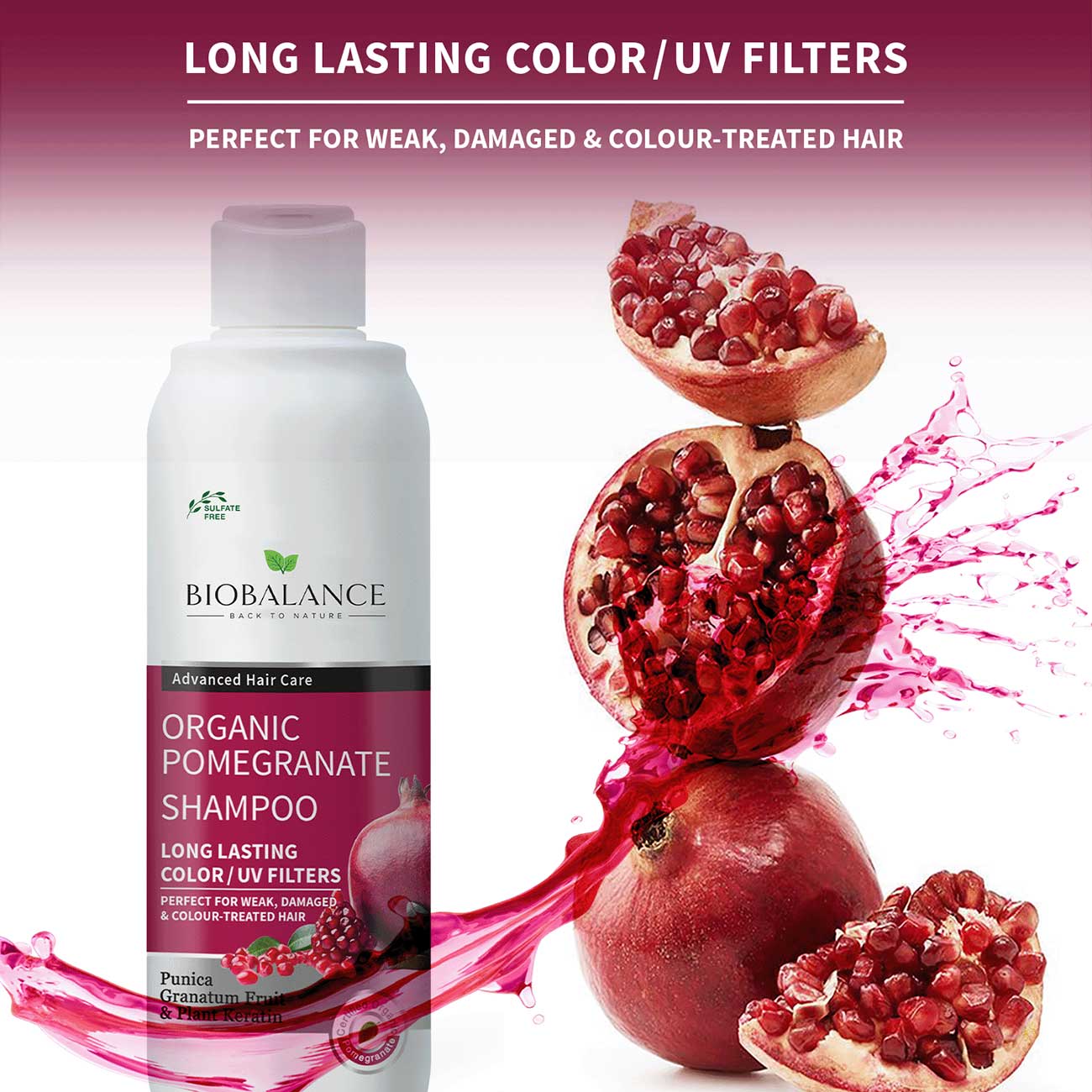 Organic Pomegranate Shampoo Perfect For Weak, Damaged & Colour-Treated Hair