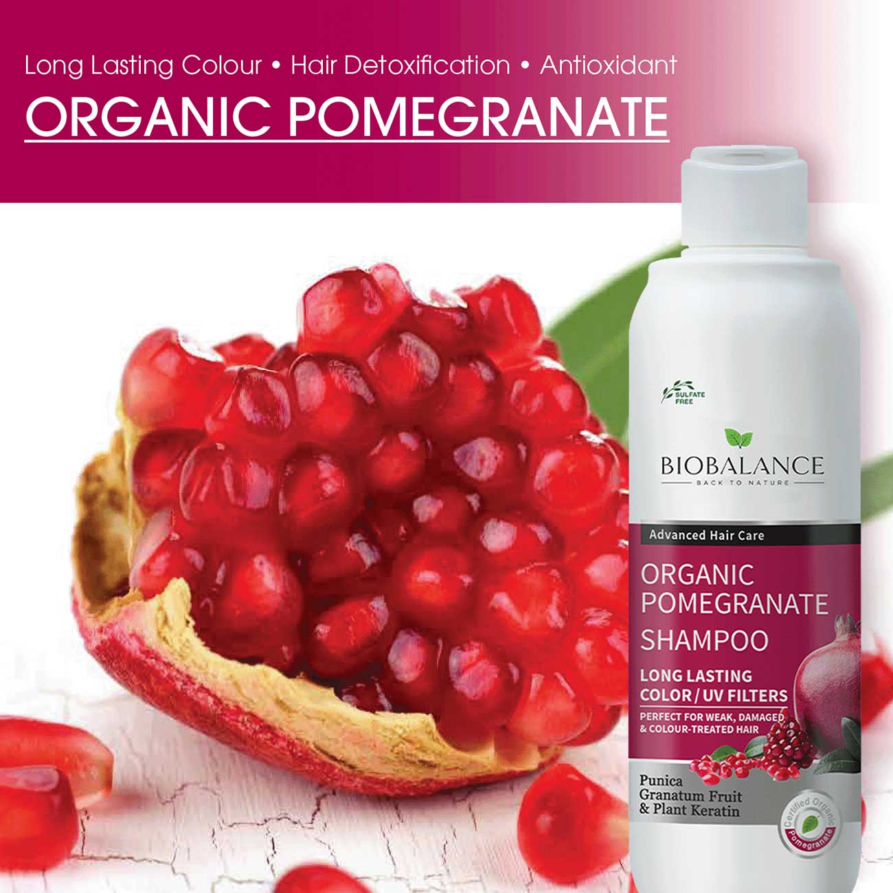 Organic Pomegranate Shampoo Perfect For Weak, Damaged & Colour-Treated Hair