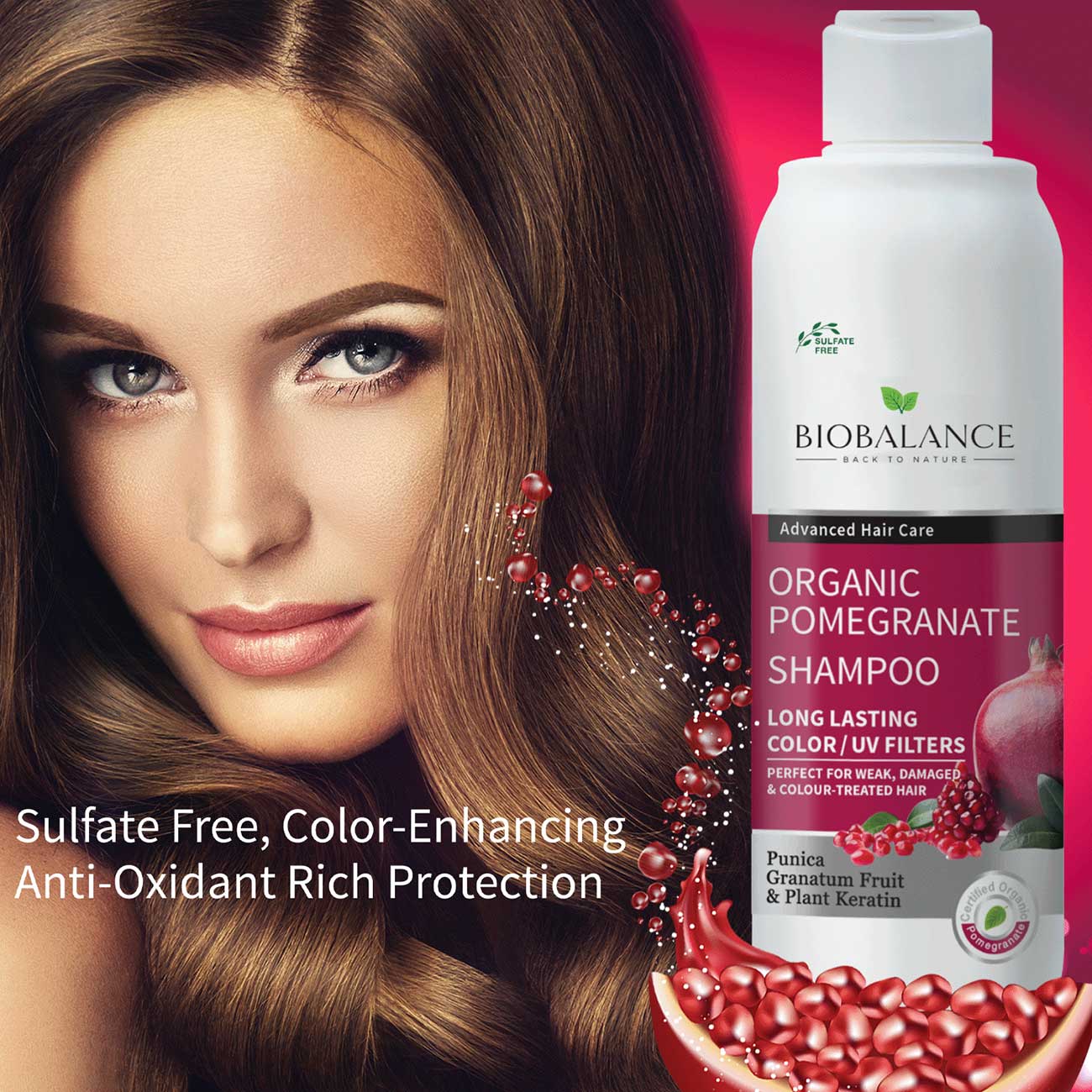 Organic Pomegranate Shampoo Perfect For Weak, Damaged & Colour-Treated Hair