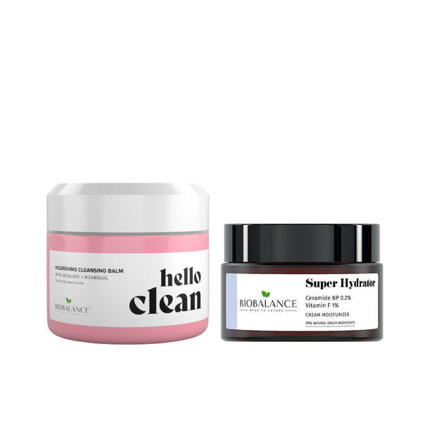 Hello Clean Nourishing Cleansing Balm With Squalane + Bisalobol & Super Hydrator Intensive Moisturizing Cream Duo