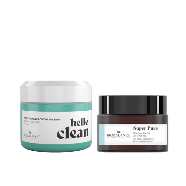 Hello Clean Pore Downsizer Cleansing Balm With Oleanolic Acid & Super Pure Moisturizing Gel Cream Duo