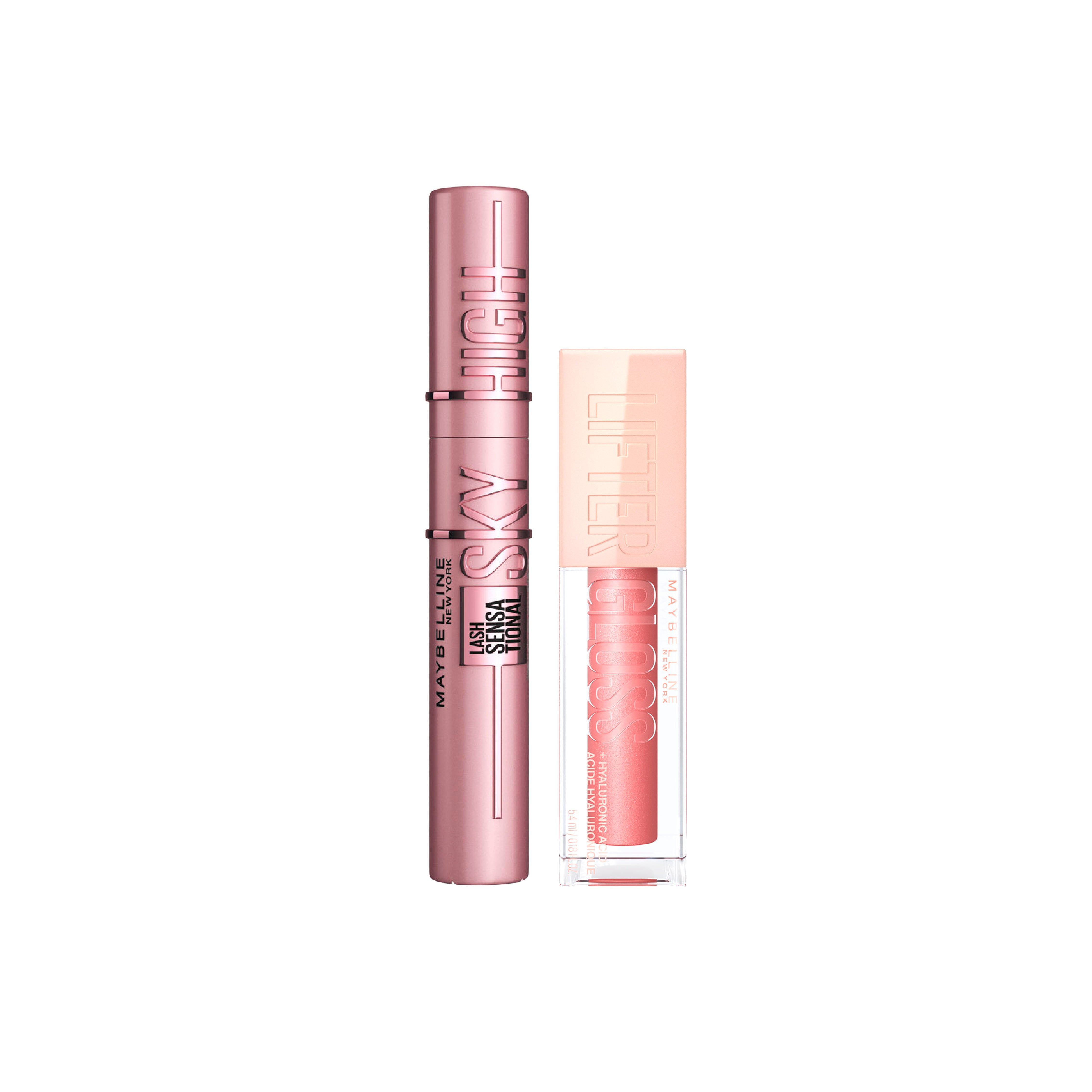 Lash Sensational Sky High Black Mascara & Gloss Lip Gloss Makeup with Hyaluronic Acid for smooth and hydrated lips Duo