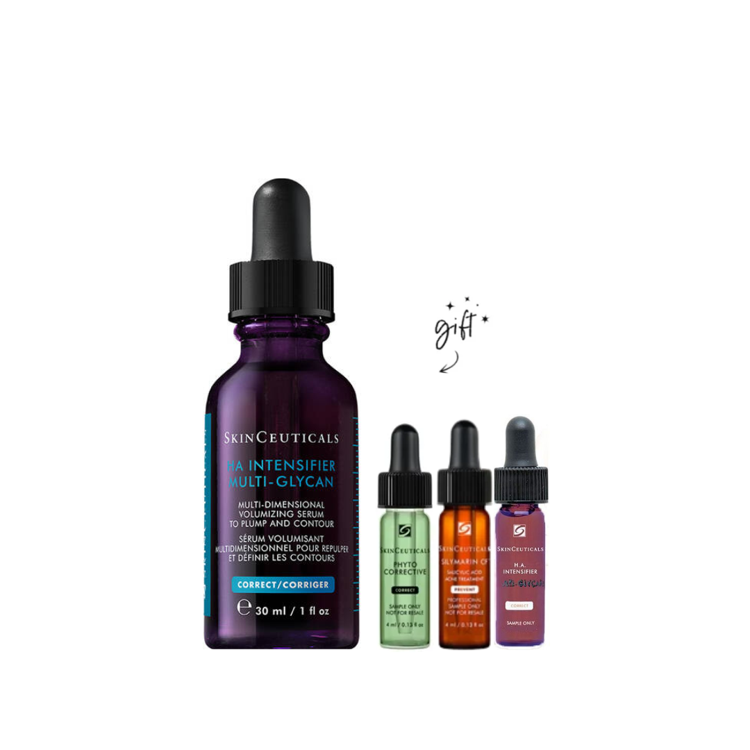 Hyaluronic Acid Intensifier Multi-Glycan Serum for Volumizing and Plumping all skin types with 3 Mini Serums Gift
