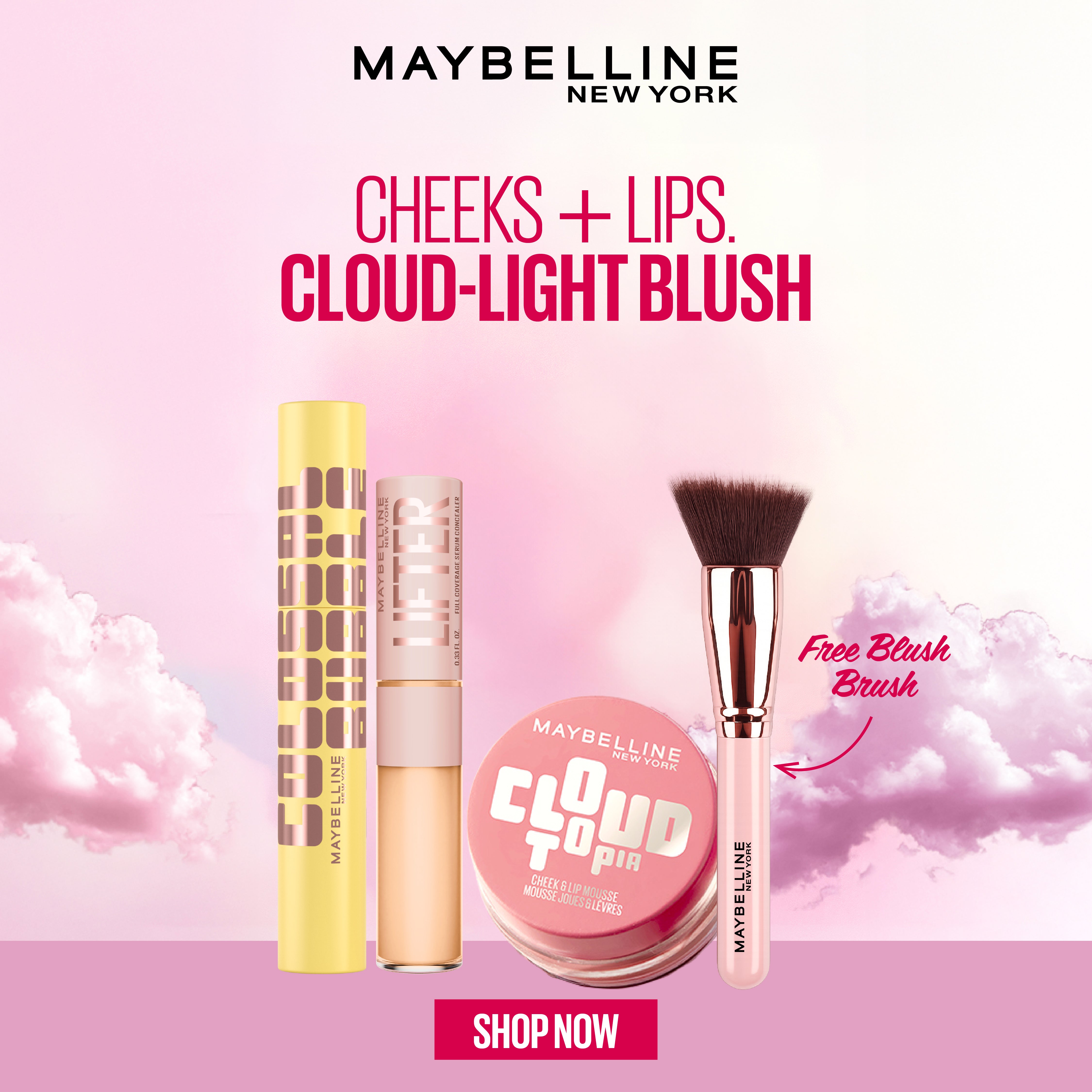 Cloudtopia Blush for Cheeks and Lip Mousse & Lifter Serum Concealer & Colossal Bubble Washable Mascara Trio