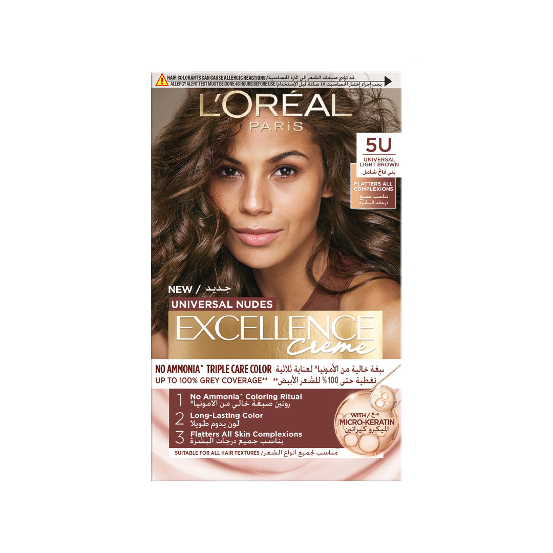 L’Oréal Paris Excellence Crème Universal Nudes Hair Coloration, Ammonia-free Conditioning Coloration with Micro Keratin for Long-lasting 100% Grey Coverage Natural Coloration