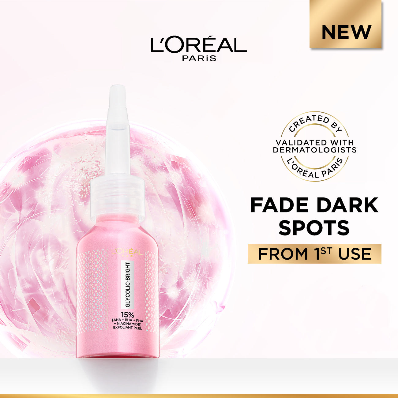 L’Oréal Paris Glycolic-Bright Anti-Dark Spot Exfoliant Peel 15% AHA + BHA + PHA + Niacinamide 25ml.