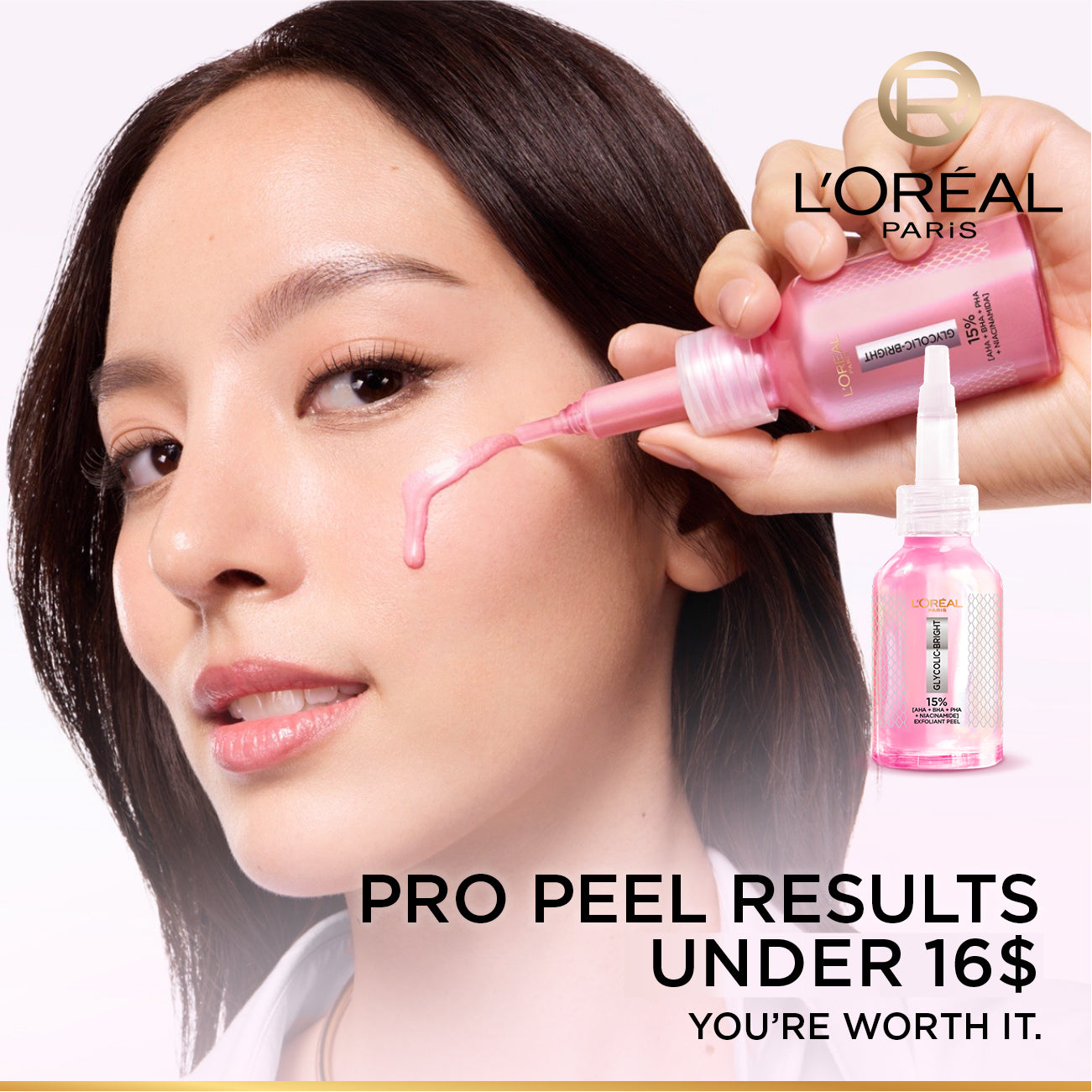L’Oréal Paris Glycolic-Bright Anti-Dark Spot Exfoliant Peel 15% AHA + BHA + PHA + Niacinamide 25ml.