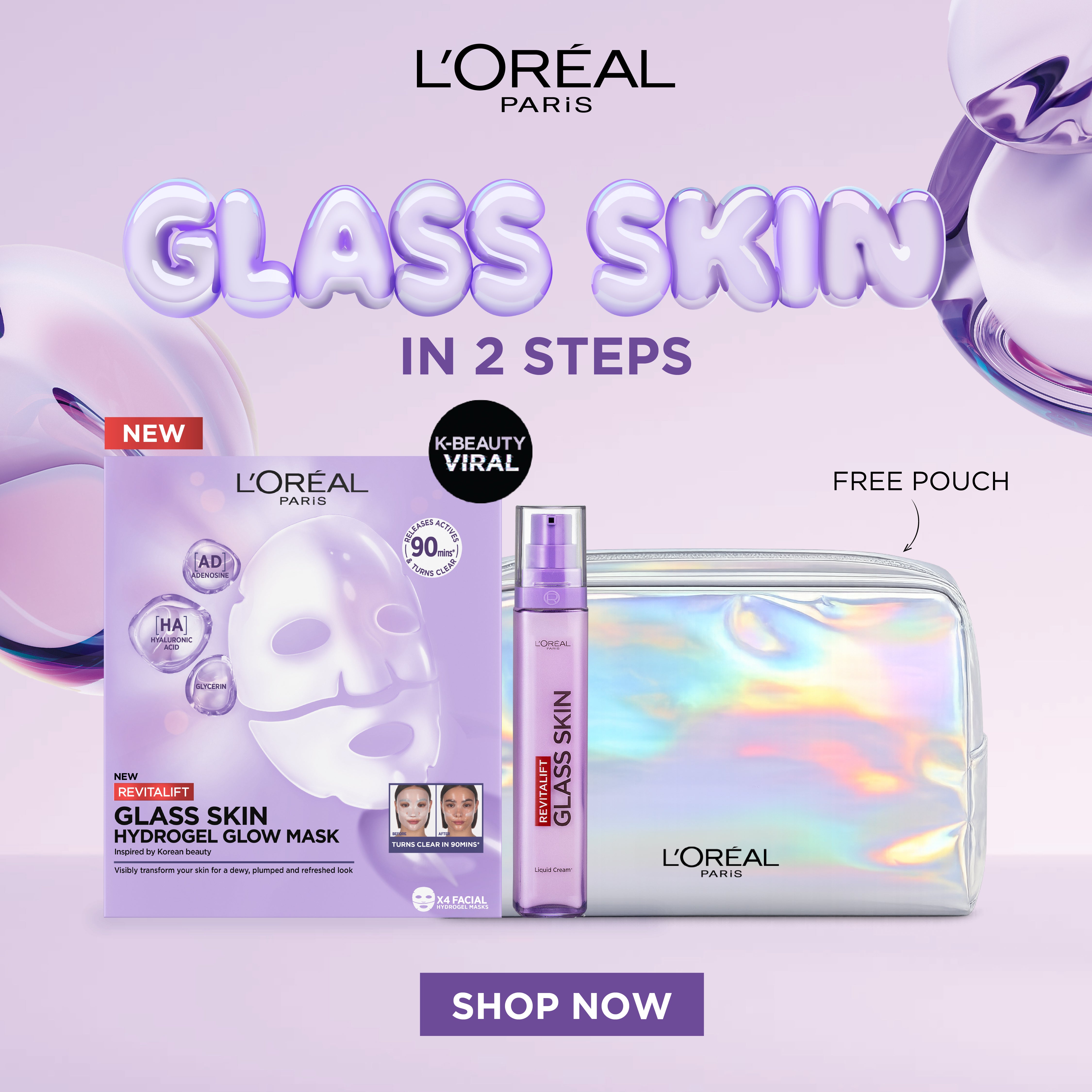Revitalift Glass Skin Hydrogel Glow Mask & Revitalift Filler Glass Skin Moisturising Fluid