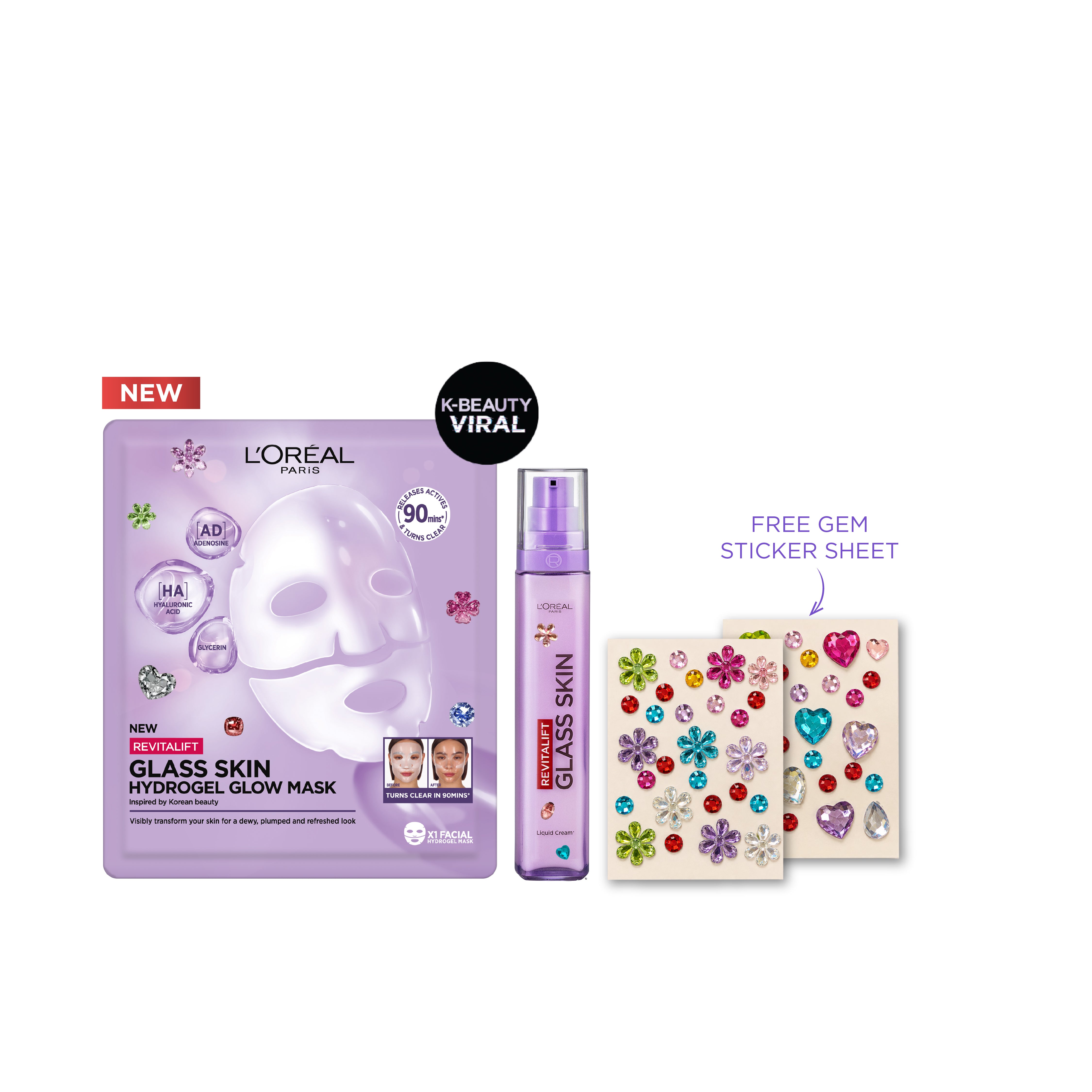 Revitalift Glass Skin Hydrogel Glow Mask & Revitalift Filler Glass Skin Moisturising Fluid