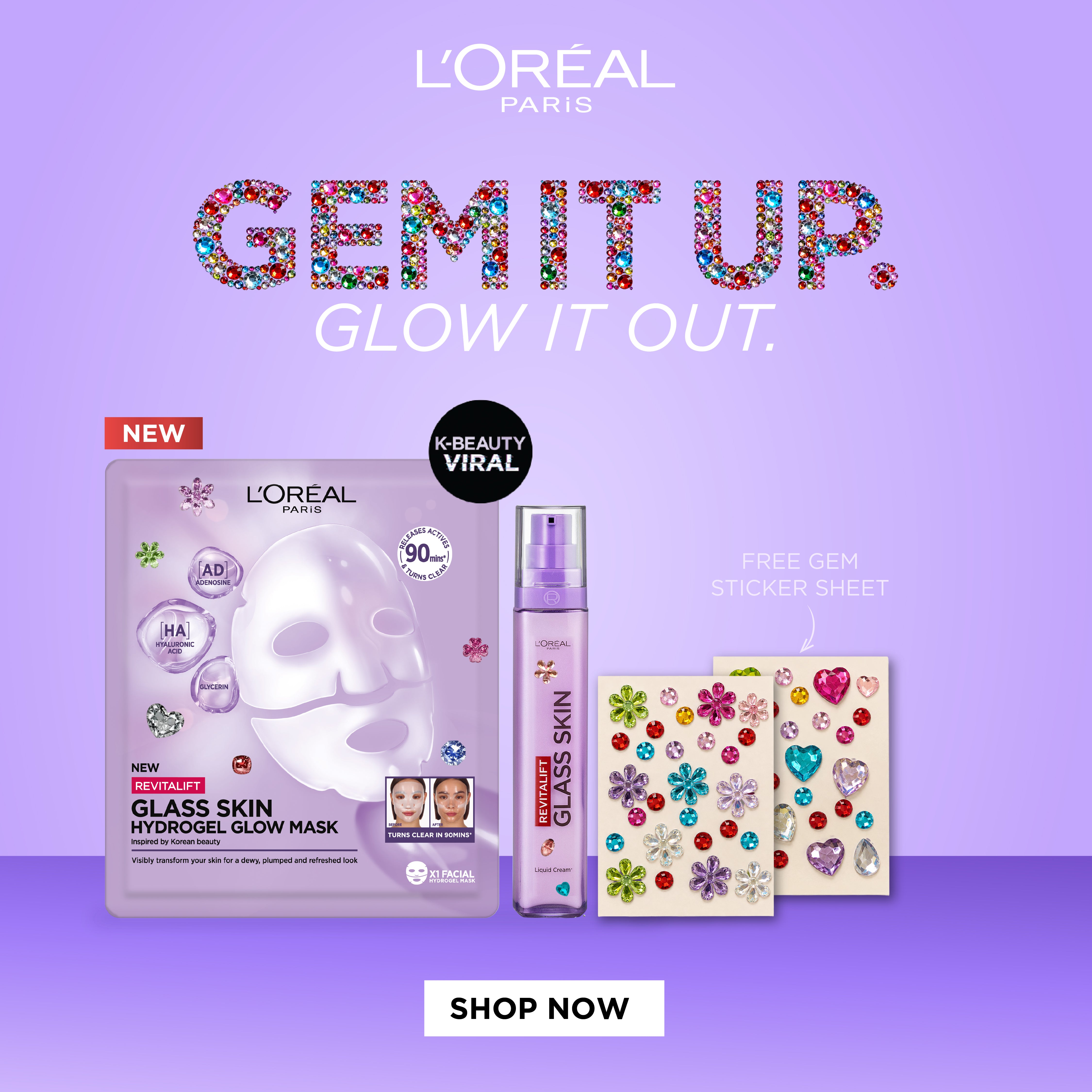 Revitalift Glass Skin Hydrogel Glow Mask & Revitalift Filler Glass Skin Moisturising Fluid