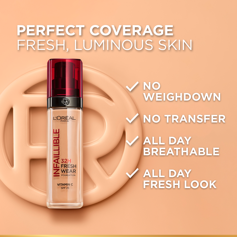 L’Oréal Paris Makeup Infaillible 32H Freshwear Longwear Liquid Foundation, Vitamin C, SPF25