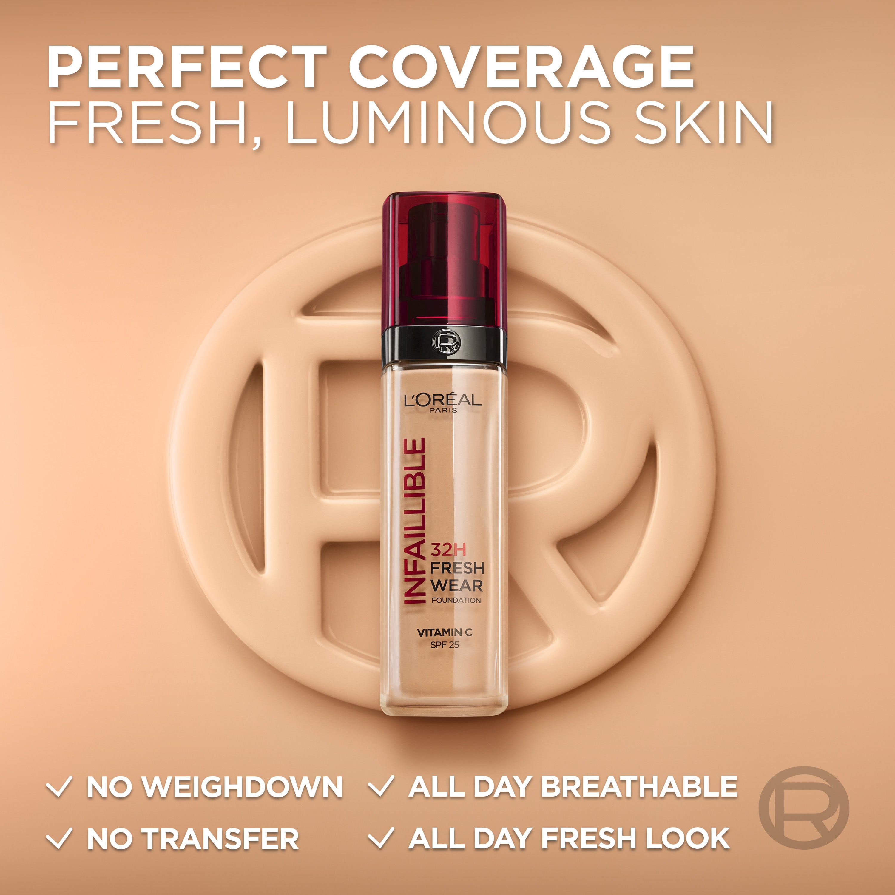 L’Oréal Paris Makeup Infallible 32H Freshwear Longwear Liquid Foundation, Vitamin C, SPF25