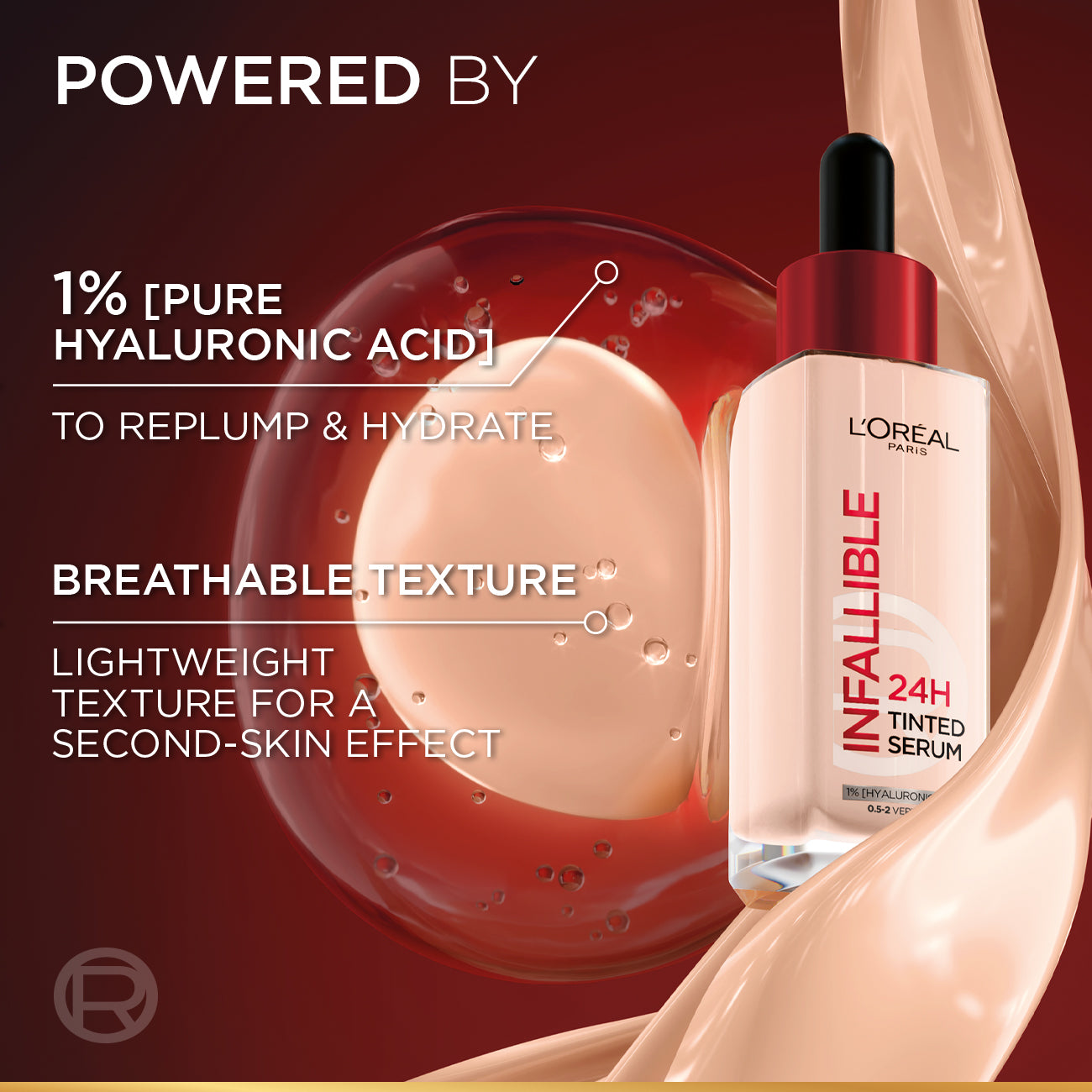 L’Oréal Paris Infallible 24H Tinted Serum with 1% Hyaluronic Acid for Radiant Hydrated Skin, Light to Medium Coverage