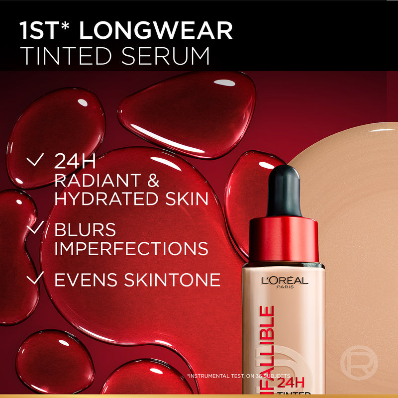 L’Oréal Paris Infallible 24H Tinted Serum with 1% Hyaluronic Acid for Radiant Hydrated Skin, Light to Medium Coverage