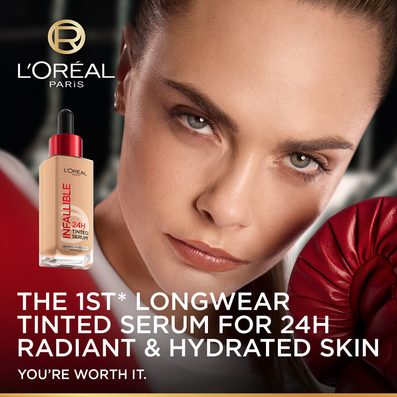 L’Oréal Paris Infallible 24H Tinted Serum with 1% Hyaluronic Acid for Radiant Hydrated Skin, Light to Medium Coverage