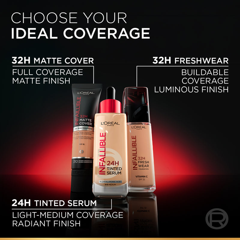 L’Oréal Paris Infallible 24H Tinted Serum with 1% Hyaluronic Acid for Radiant Hydrated Skin, Light to Medium Coverage