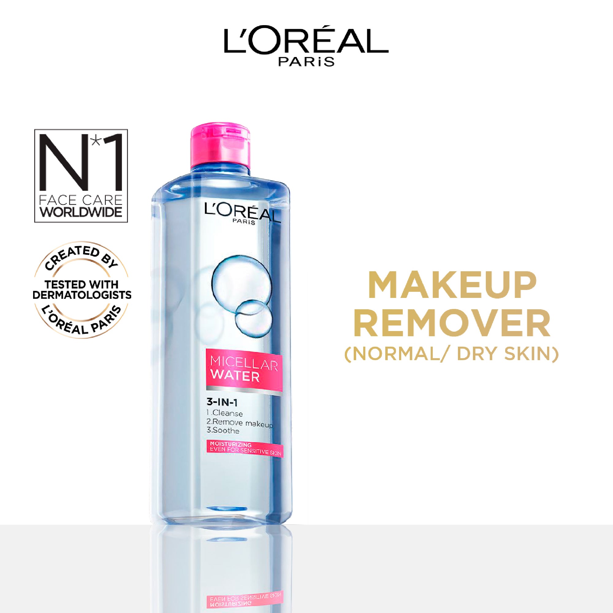 L’Oréal Paris 3-in-1 Refreshing  Micellar Water, deep cleansing moisturize micellar for dry to normal skin