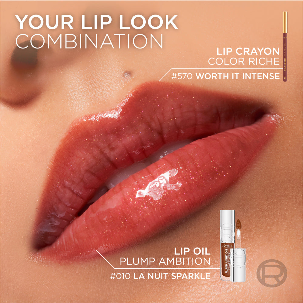 L’Oréal Paris Plump Ambition Hyaluron Lip Oil, 24HR Hydration and Volumizing Shine
