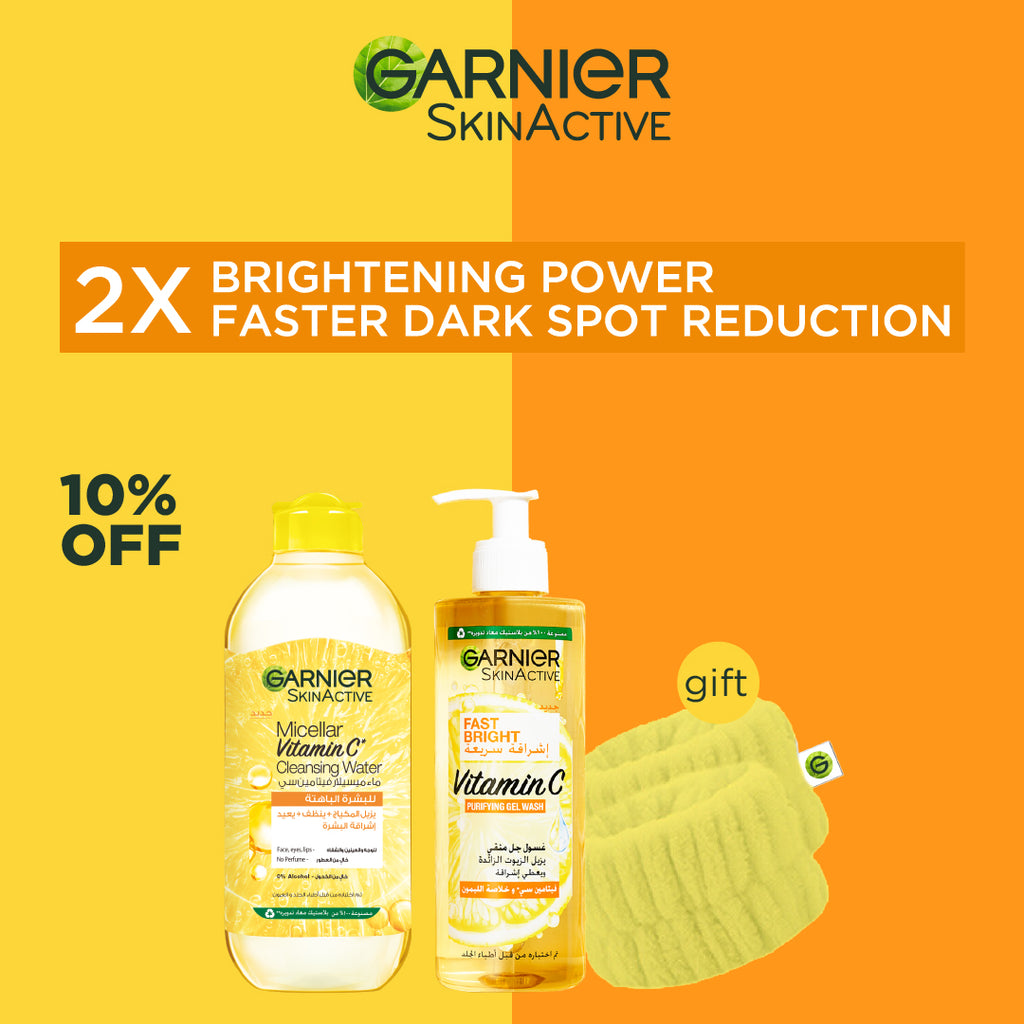 Garnier Fast Bright Vitamin C Face Gel Wash & Vitamin C Micellar Water Facial Duo