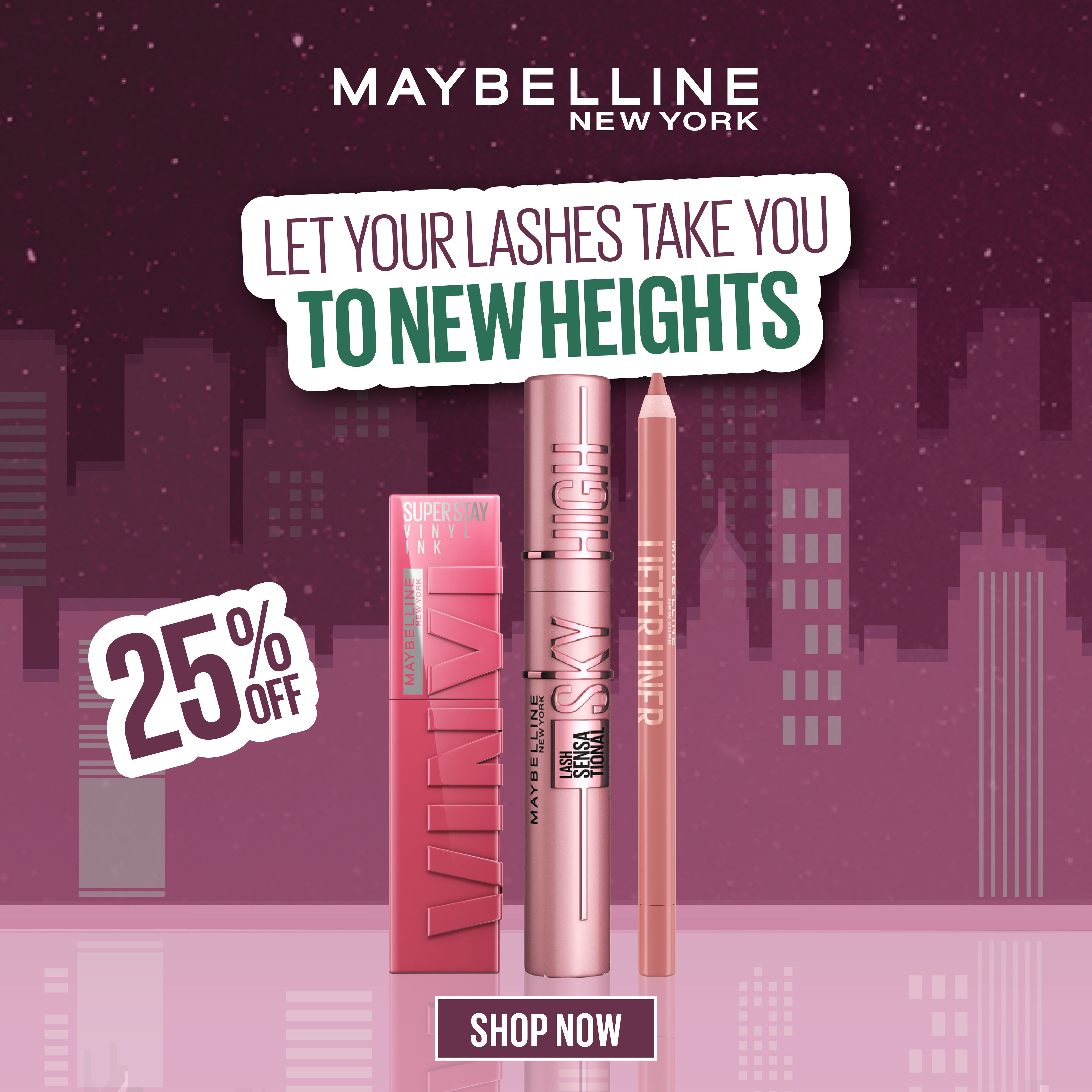 Lash Sensational Sky High Mascara & Super Stay Vinyl Ink & Lifter Liner Lip Liner Pencil Trio