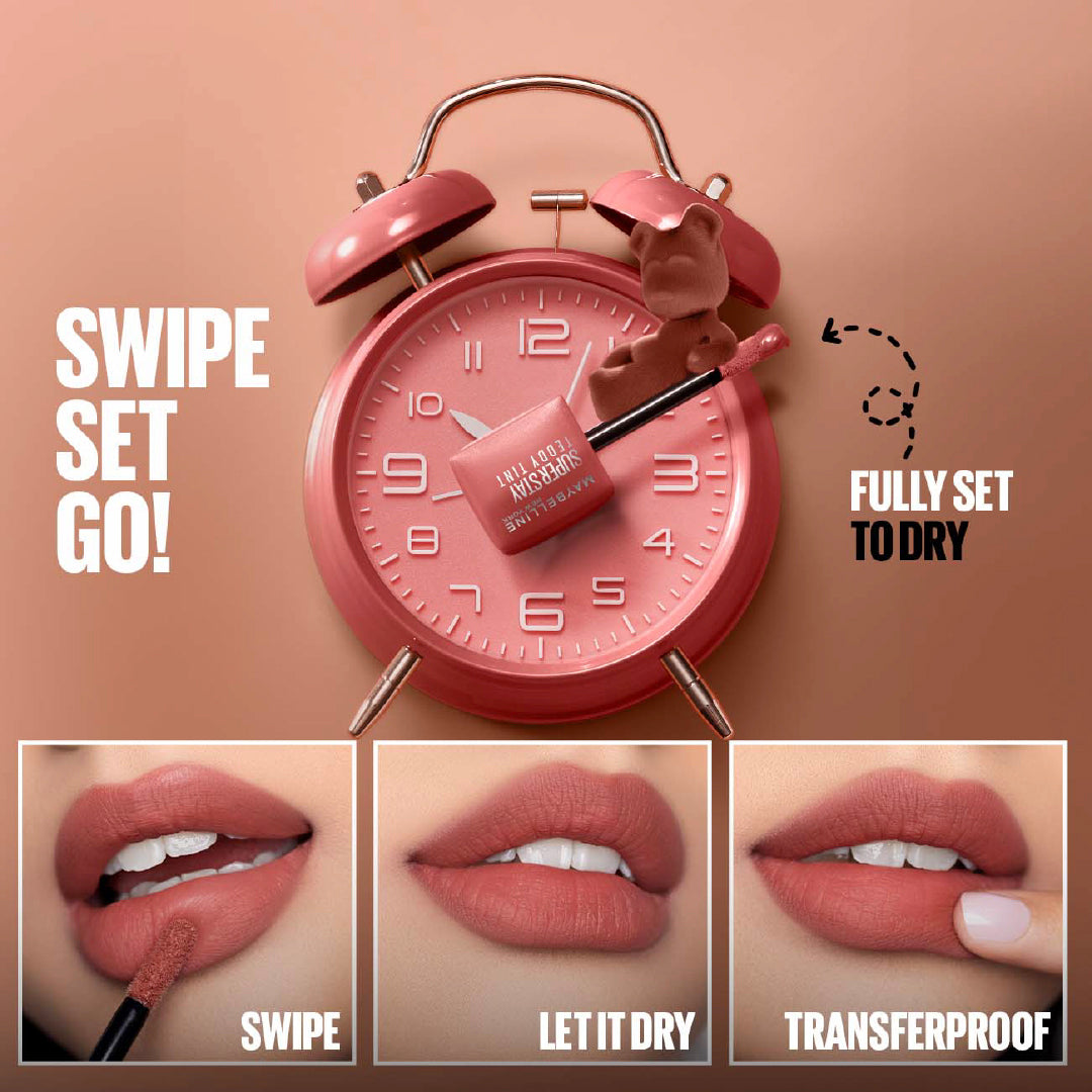 Maybelline Super Stay Teddy Tint  Soft Blurred Matte Lip Tint | 12h Longwear, Transfer proof