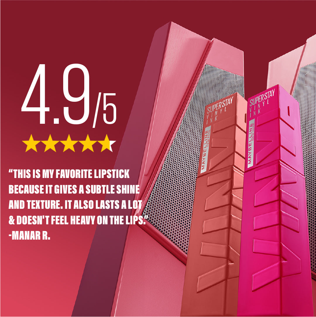 Maybelline New York Super Stay Vinyl Ink Long lasting 16 Hour Wear, No Budge, Instant Shine Lipstick