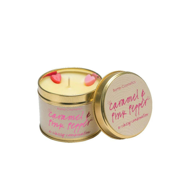 Bomb Cosmetics Caramel & Pink Pepper Tinned Candle - Skin Society {{ shop.address.country }}