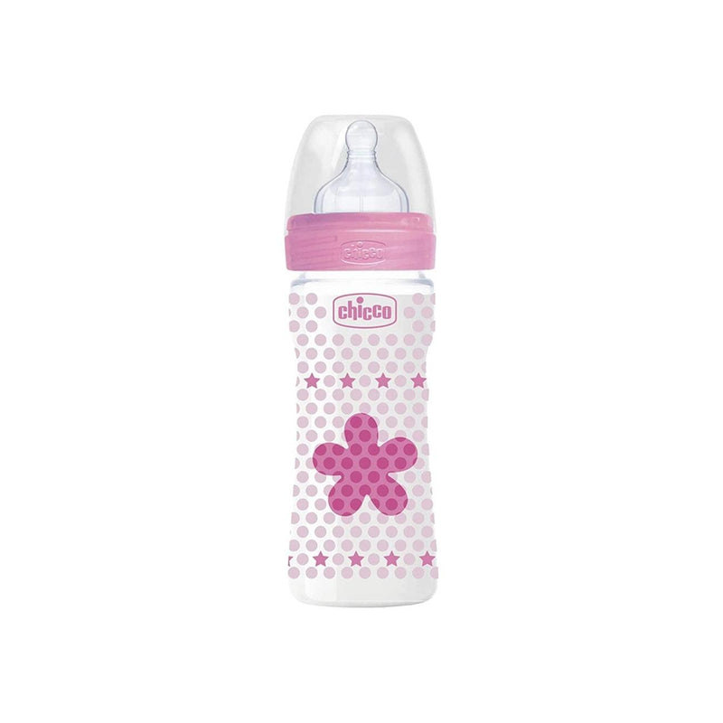 Chicco Well-Being Plastic Bottle 2M+ Pink - Skin Society {{ shop.address.country }}