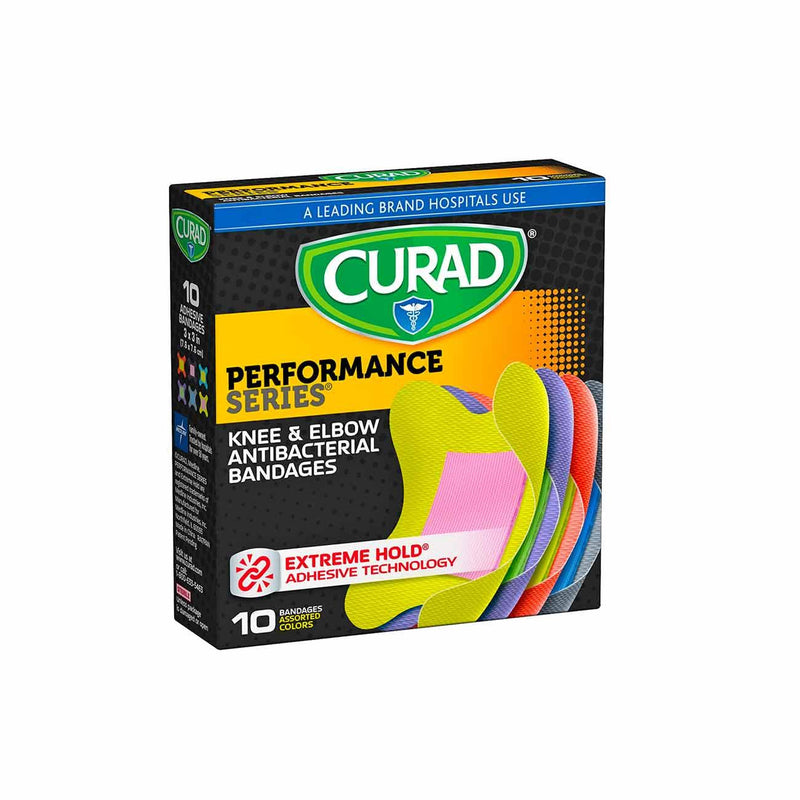 Curad Performance Series Knee & Elbow Antibacterial Bandages - Box of 10 - Skin Society {{ shop.address.country }}