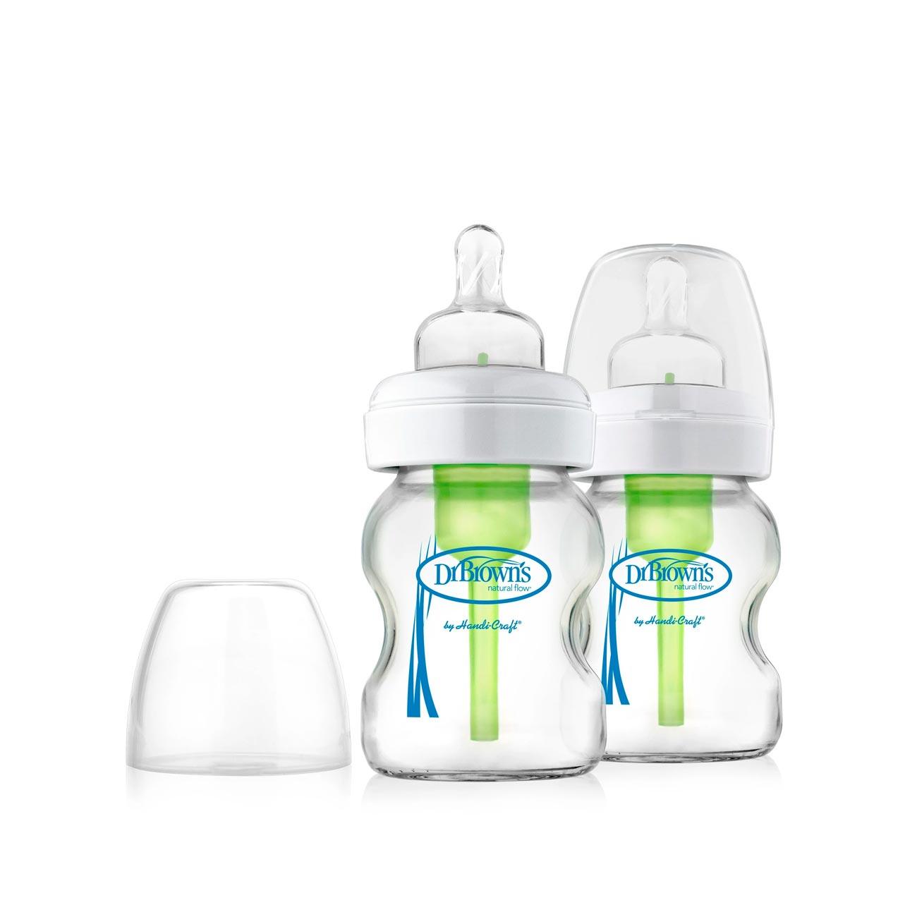 Dr. Brown's Options+ Anti-Colic Wide-Neck Glass Baby Bottle - Pack of 2 - Skin Society {{ shop.address.country }}