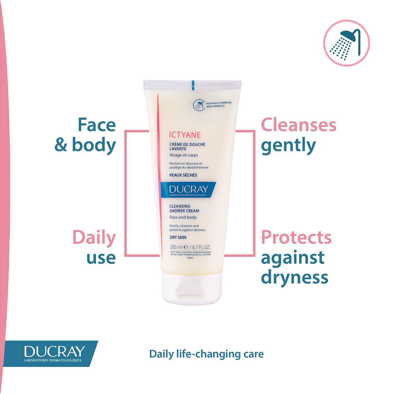 Ducray Ictyane Cleansing Shower Cream - Face and Body - Skin Society {{ shop.address.country }}