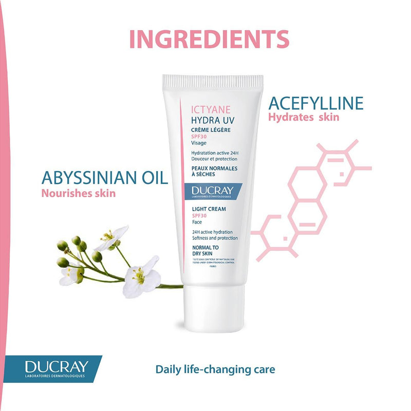 Ducray Ictyane Hydra UV Light Face Cream SPF30 - Skin Society {{ shop.address.country }}