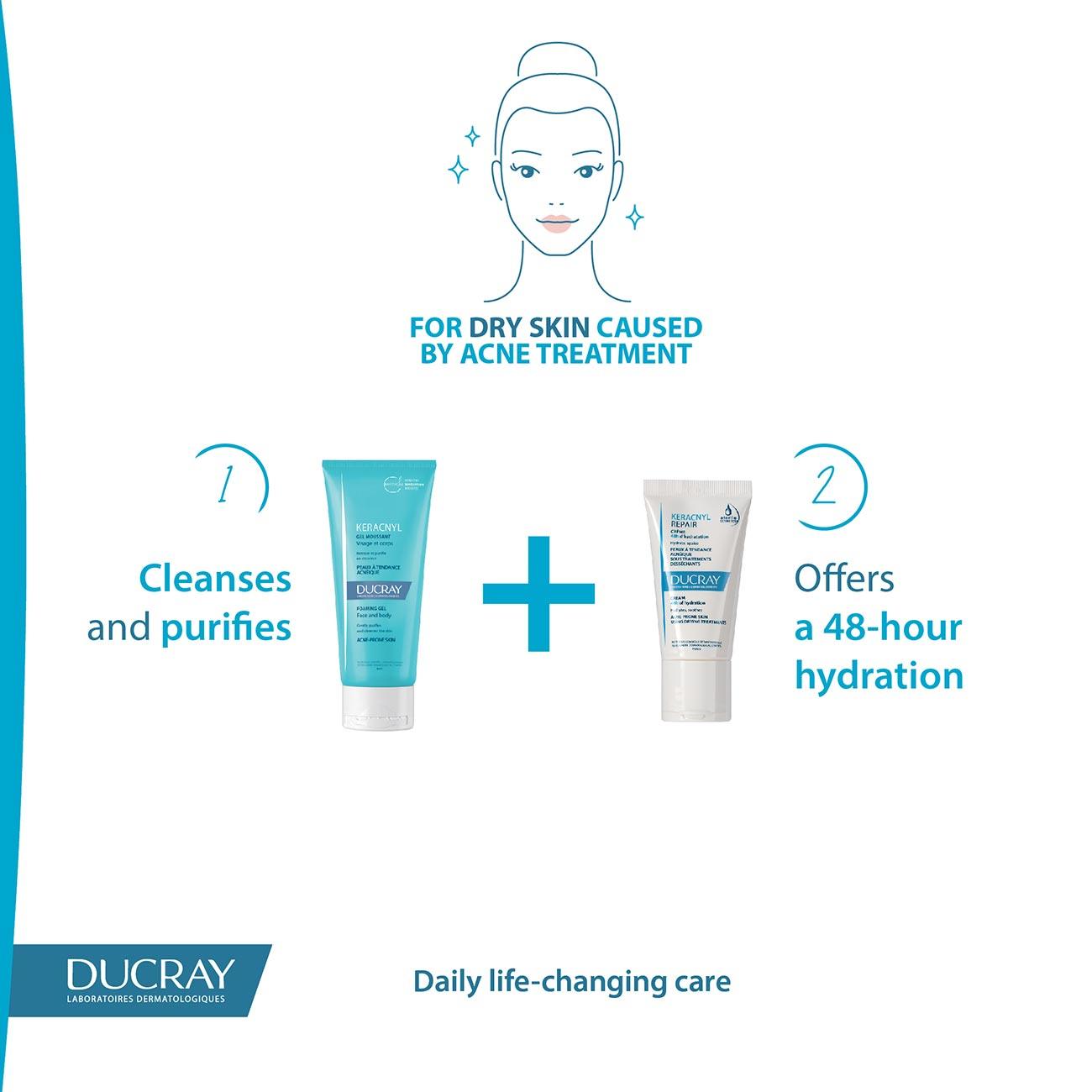 Ducray Keracnyl Repair Cream 48H of Hydration - Acne-Prone Skin Using Drying Treatments - Skin Society {{ shop.address.country }}