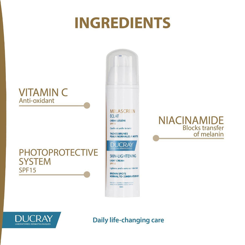 Ducray Melascreen Skin Lightening Light Cream SPF15 - Brown Spots, Normal to Combination Skin - Skin Society {{ shop.address.country }}