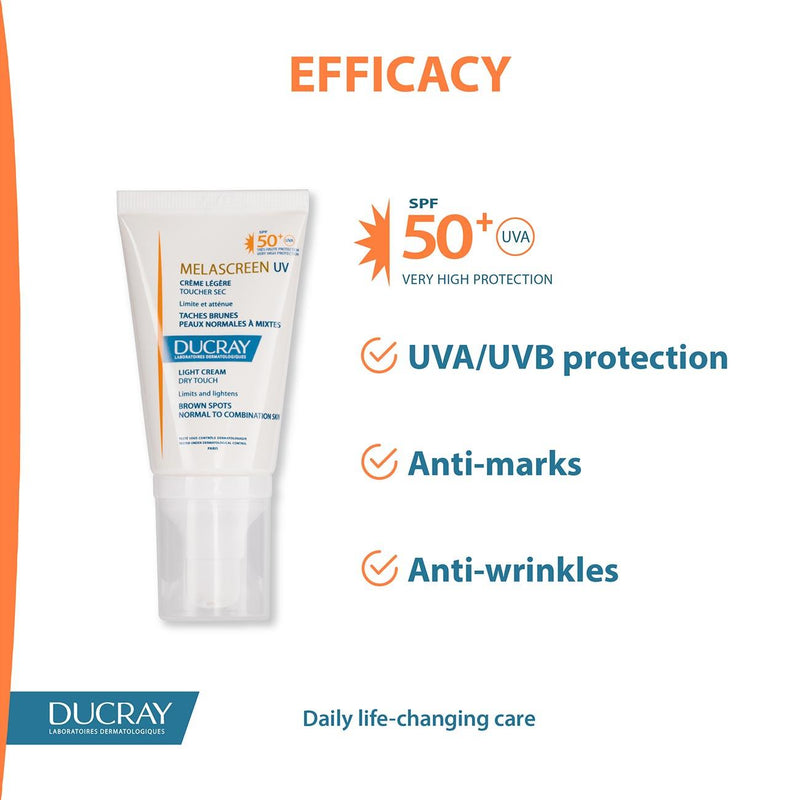 Ducray Melascreen UV Light Cream Dry Touch SPF50+ - Brown Spots, Normal to Combination Skin - Skin Society {{ shop.address.country }}