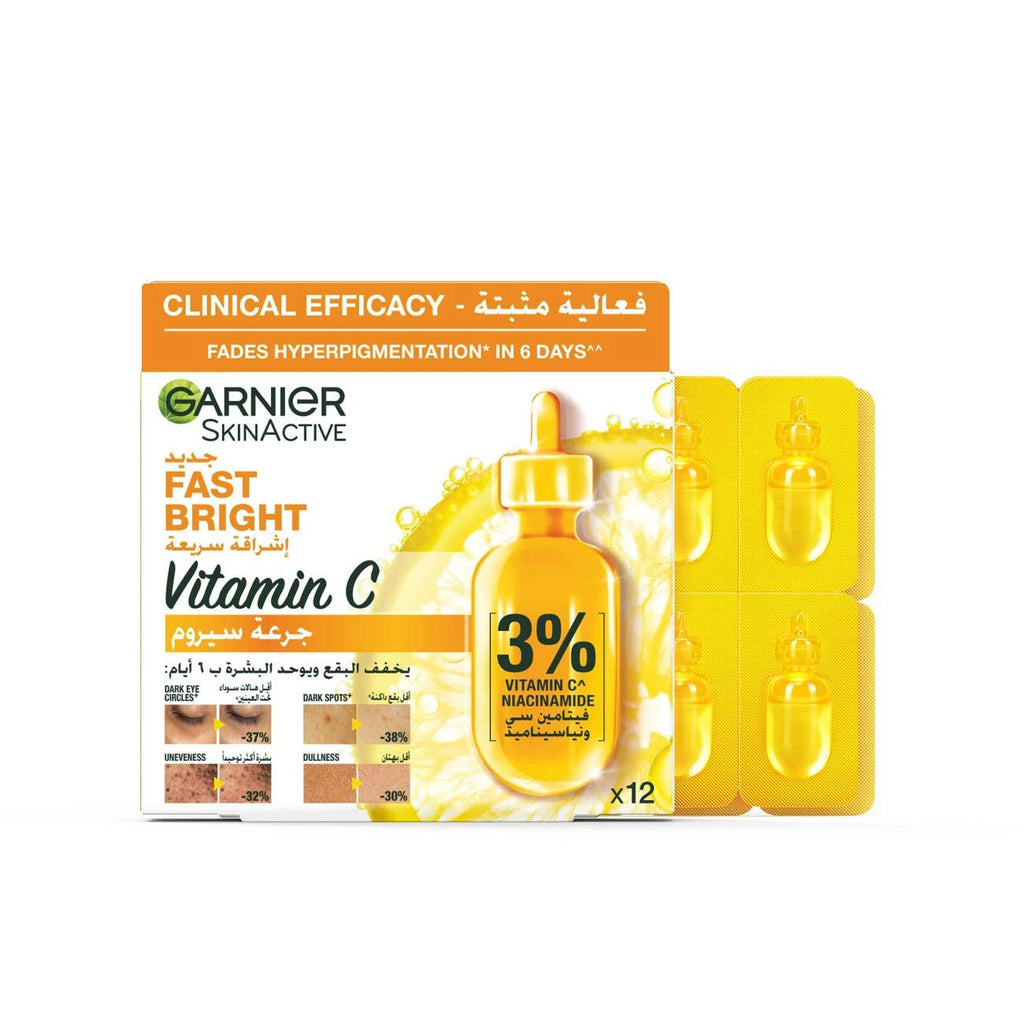 Garnier Fast Bright [3%] Vitamin C & Niacinamide Brightening Ampoule Serum - Skin Society {{ shop.address.country }}